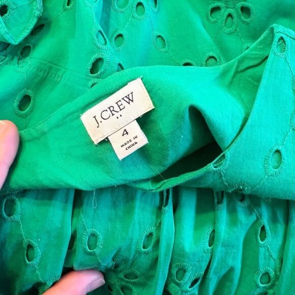 J.Crew Eyelet Midi Tiered Dress 4 Green Boho Peasant Ruffle Preppy Spring - Picture 6 of 6